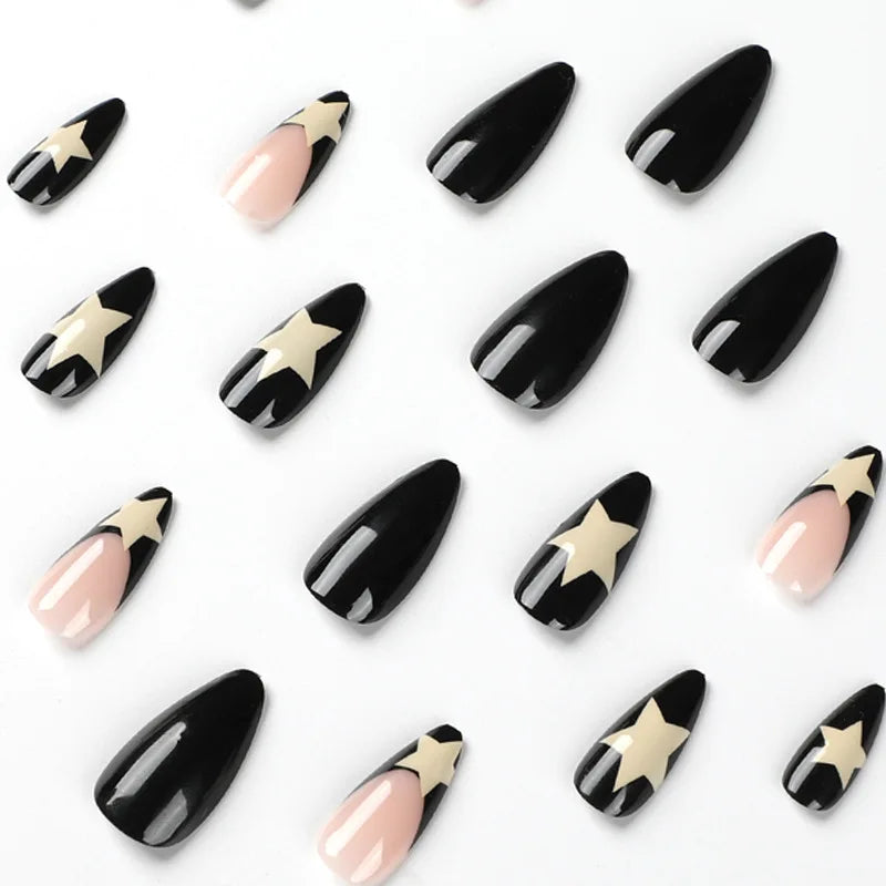 Novari Medium-long French Style Black Star Nail