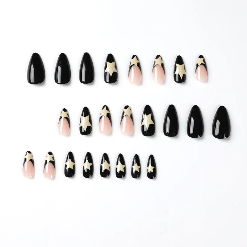 Novari Medium-long French Style Black Star Nail