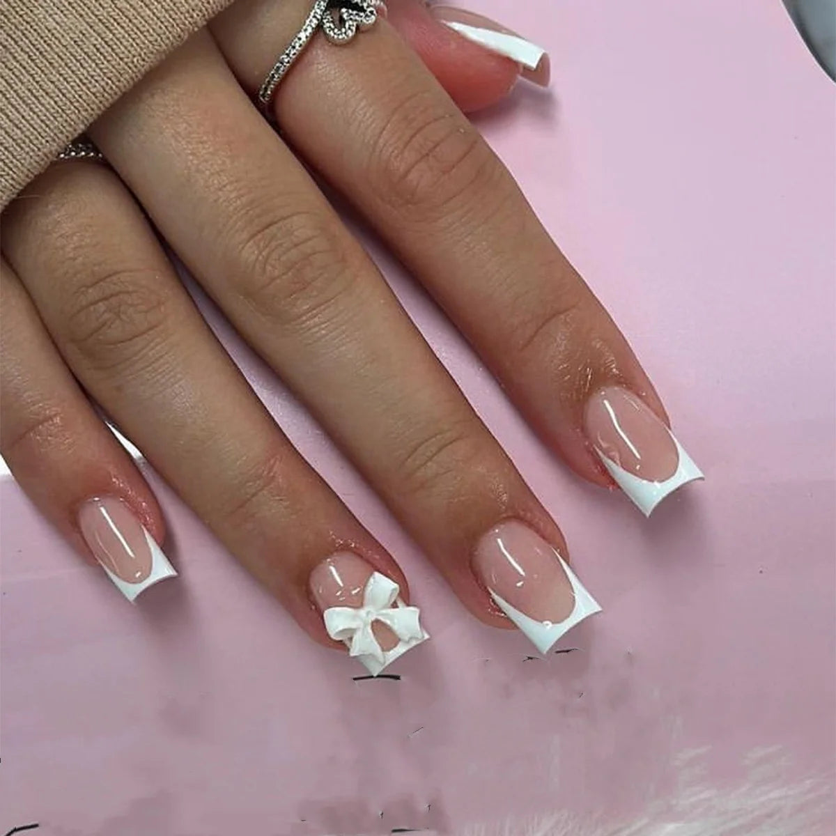 Novari Pink Square Head Flower Bow Rhinestone